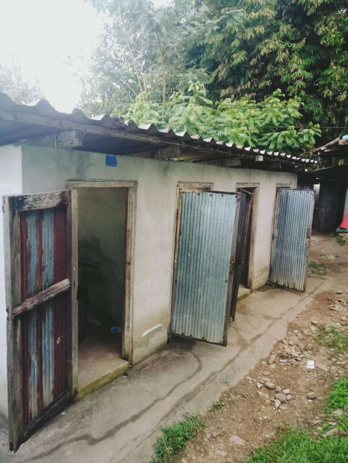 The condition of the bathroom is damaged and unsafe for children.