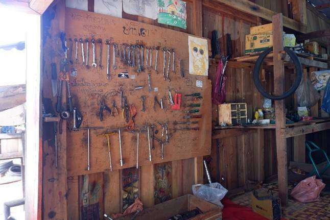 Motorcycle tools and spare parts.