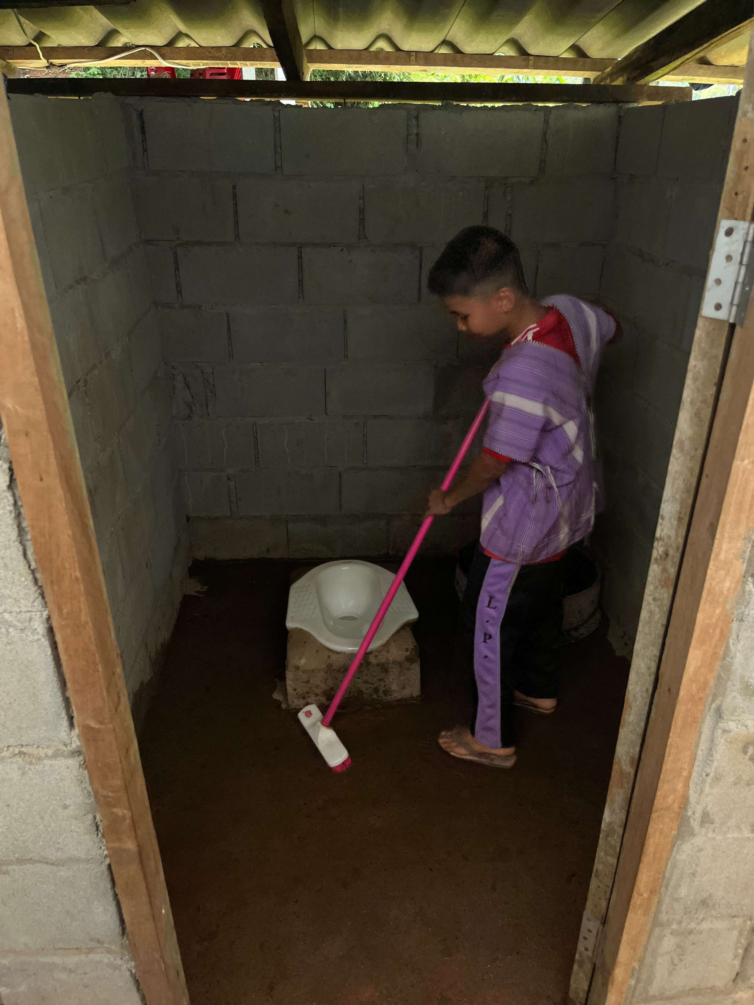 Children help keep bathrooms clean