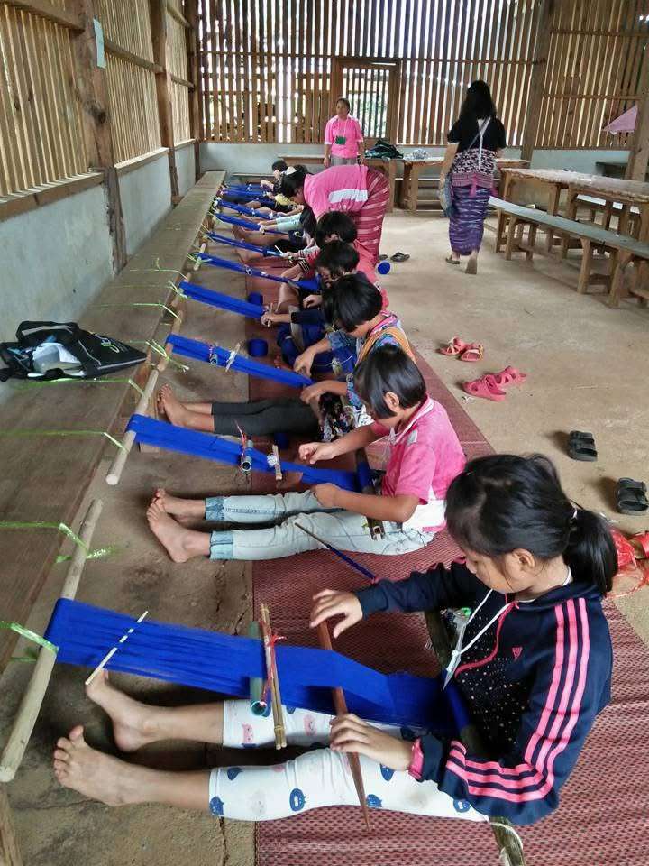 Children in the basic weaving training program