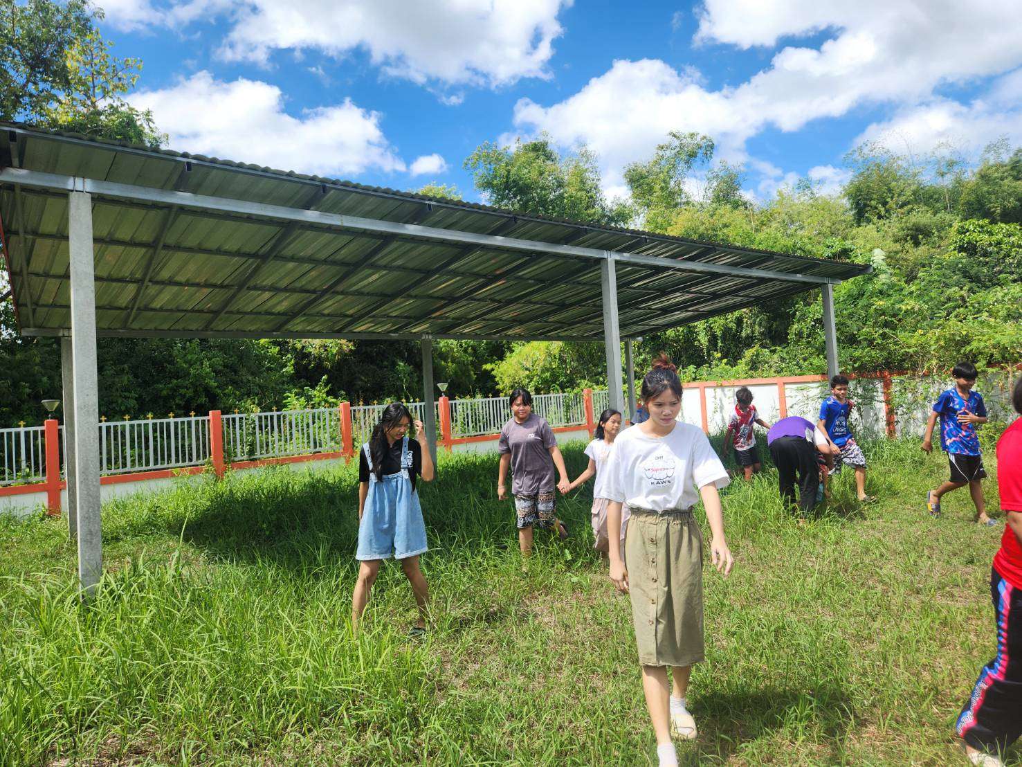 The children explored their chicken coop.