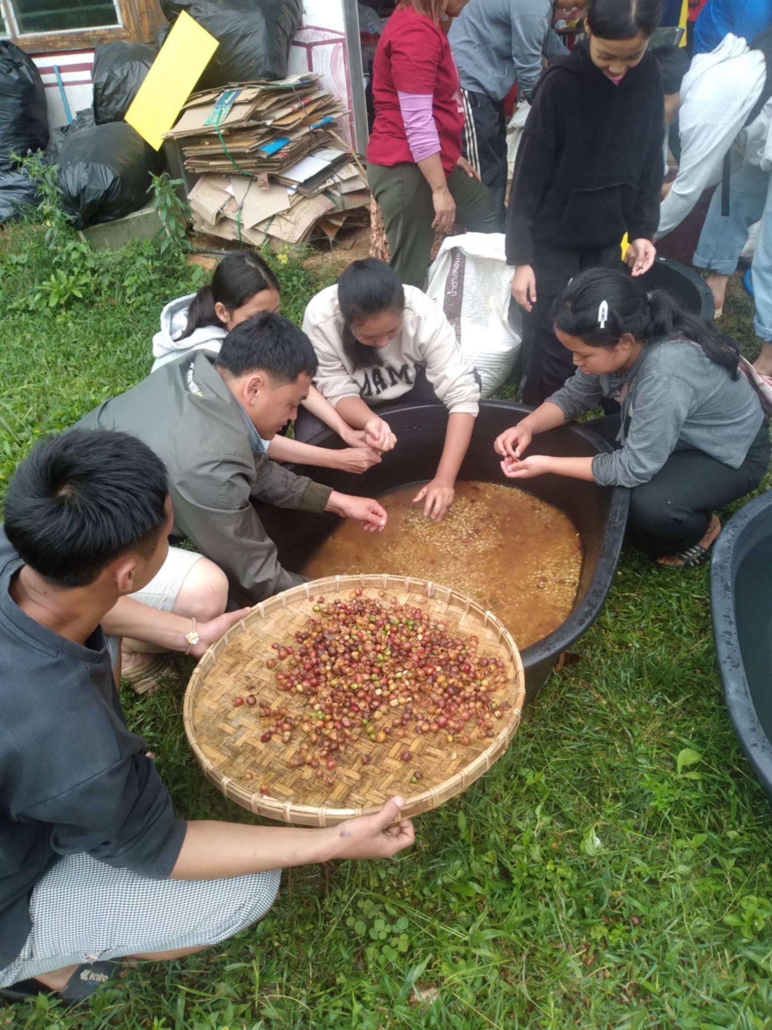 Community effort at its finest—processing local coffee, building local futures.
