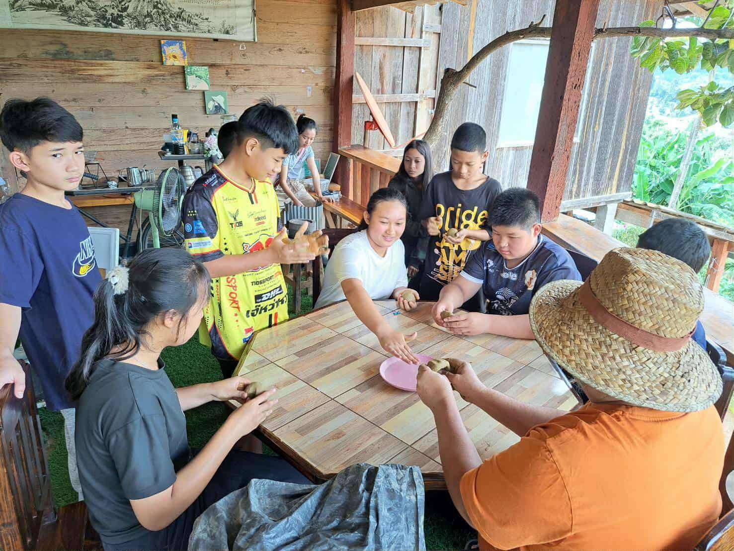 Children training at a coffee shop