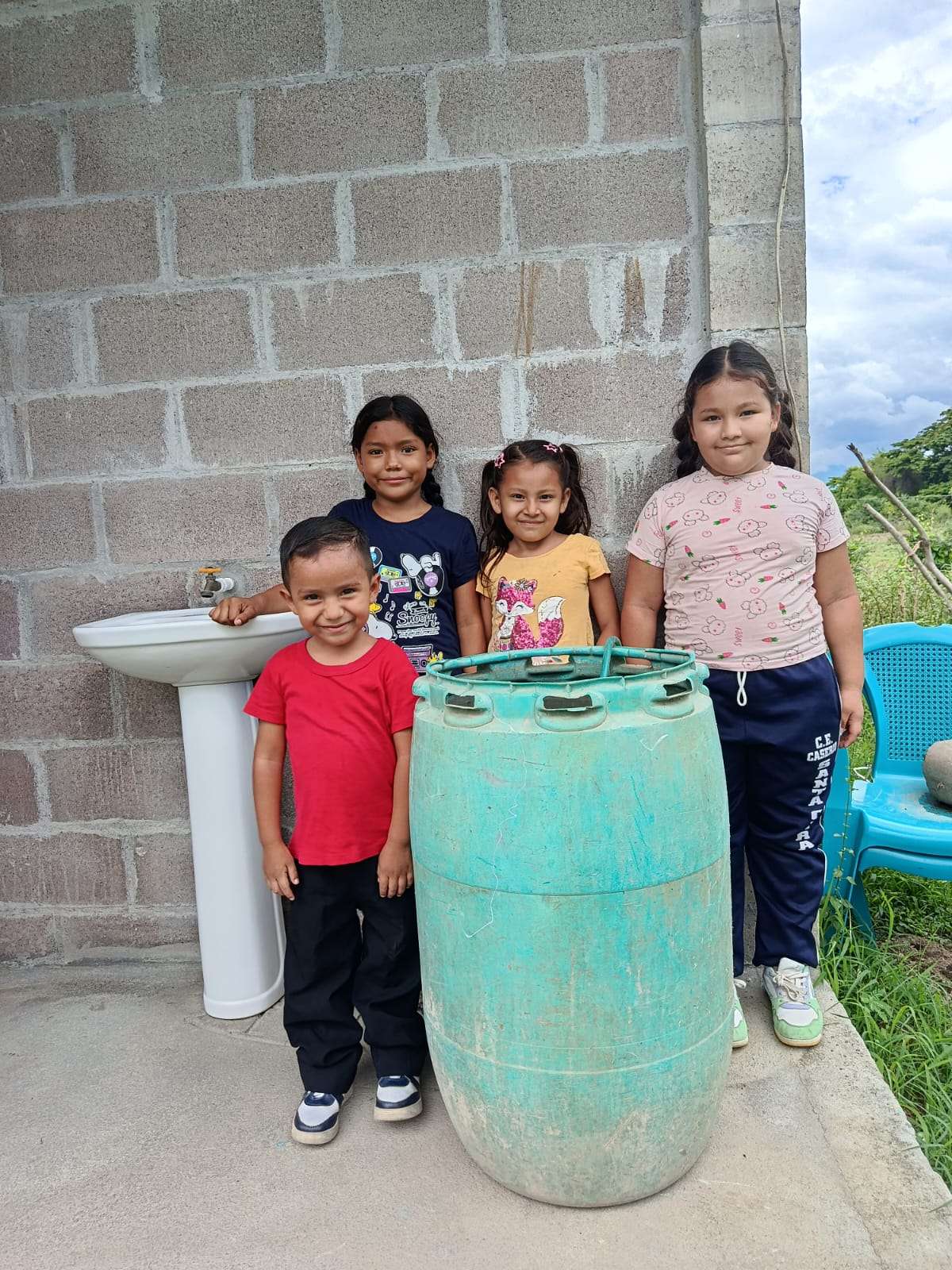 Children near the water storage area