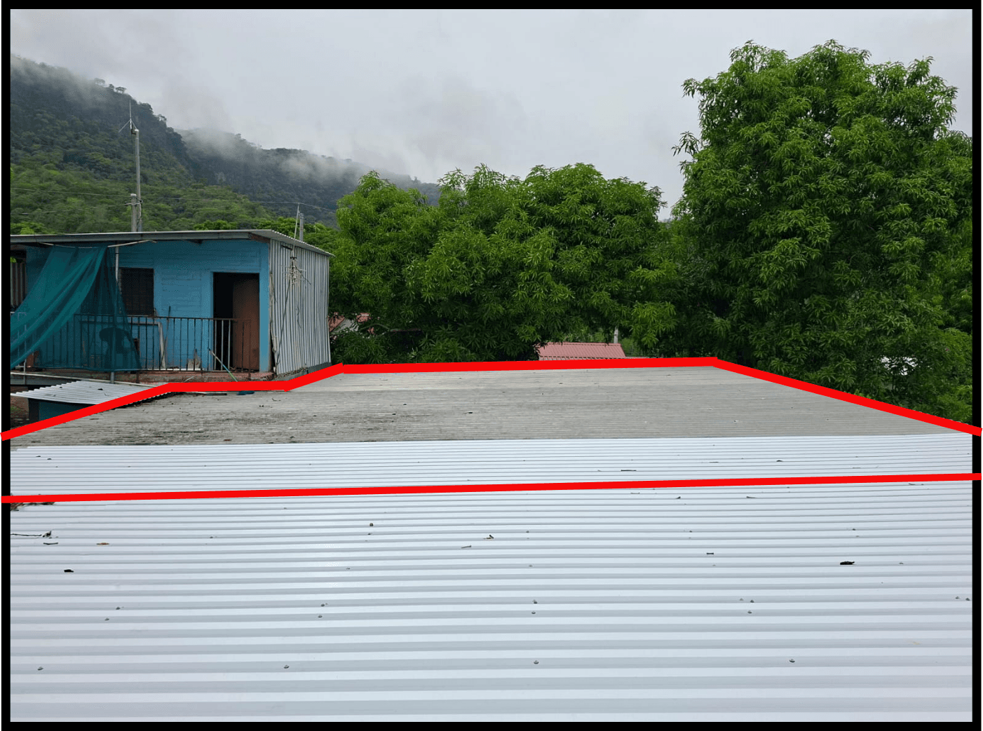Area designated for the construction of the roof