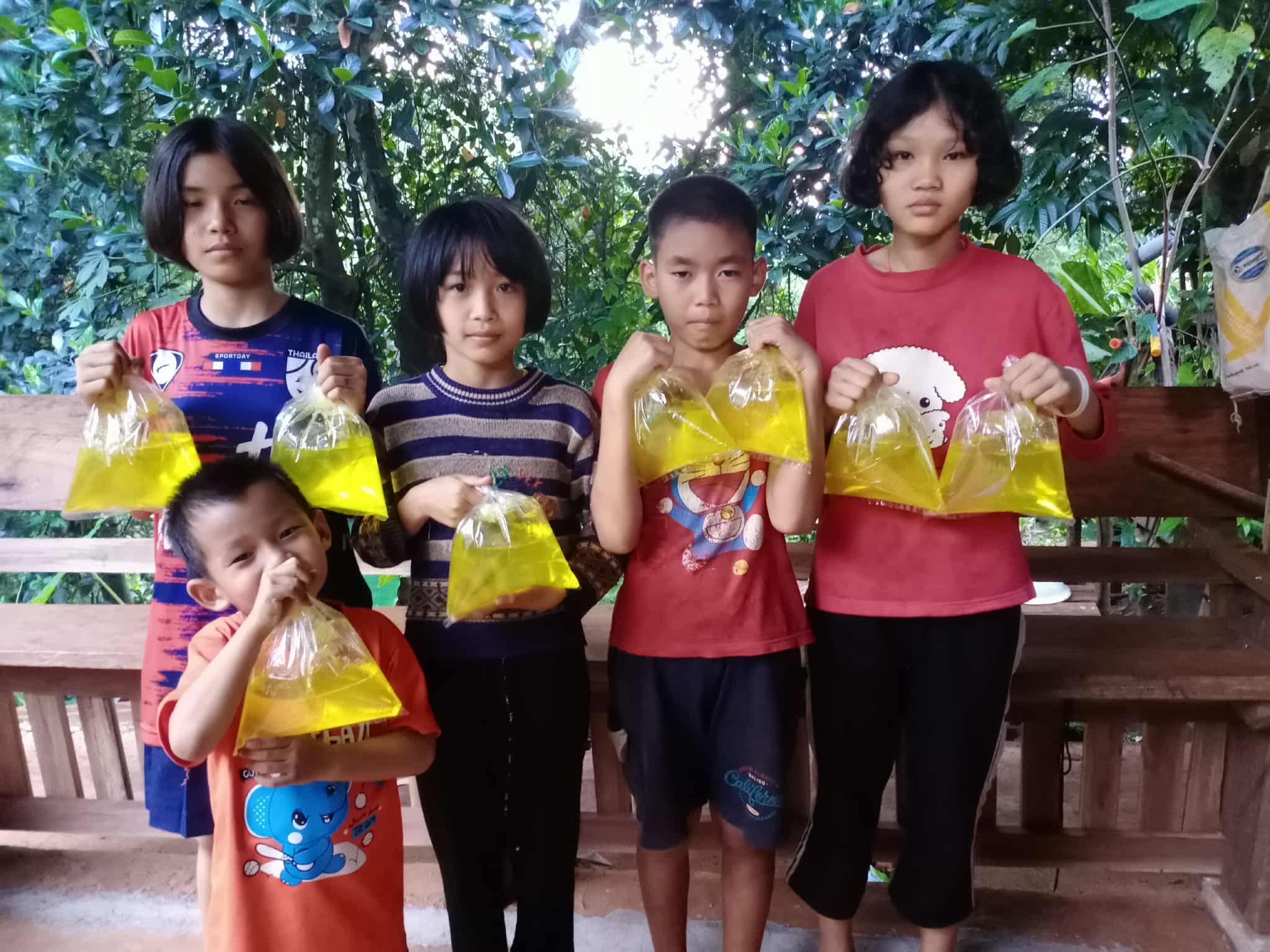The youngsters packaged ready-to-use dishwashing liquid products.