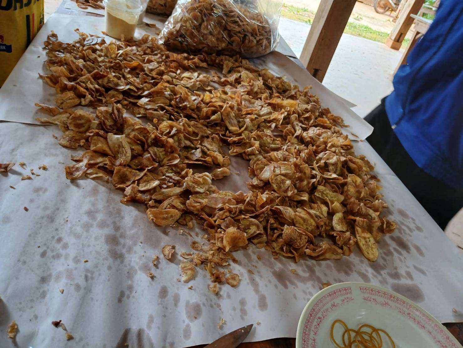 Processed banana chips ready for packaging and sale.