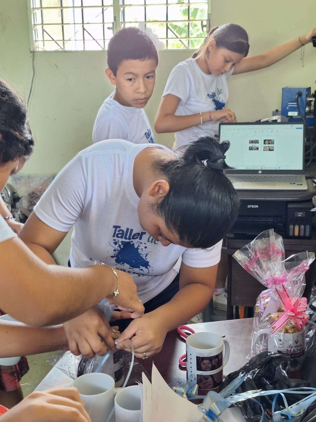 Participants making cups