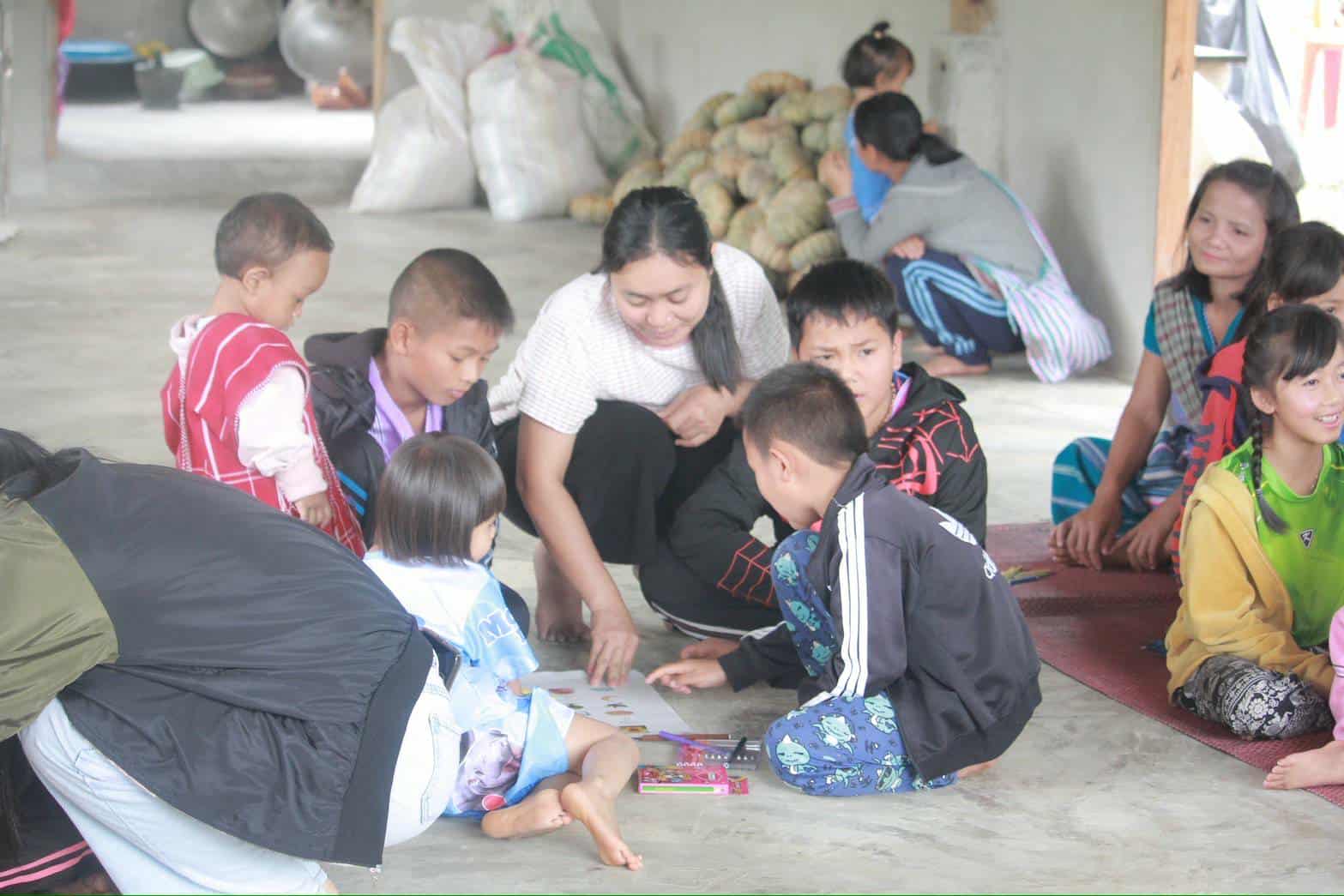 Children participate in activities with their parents.