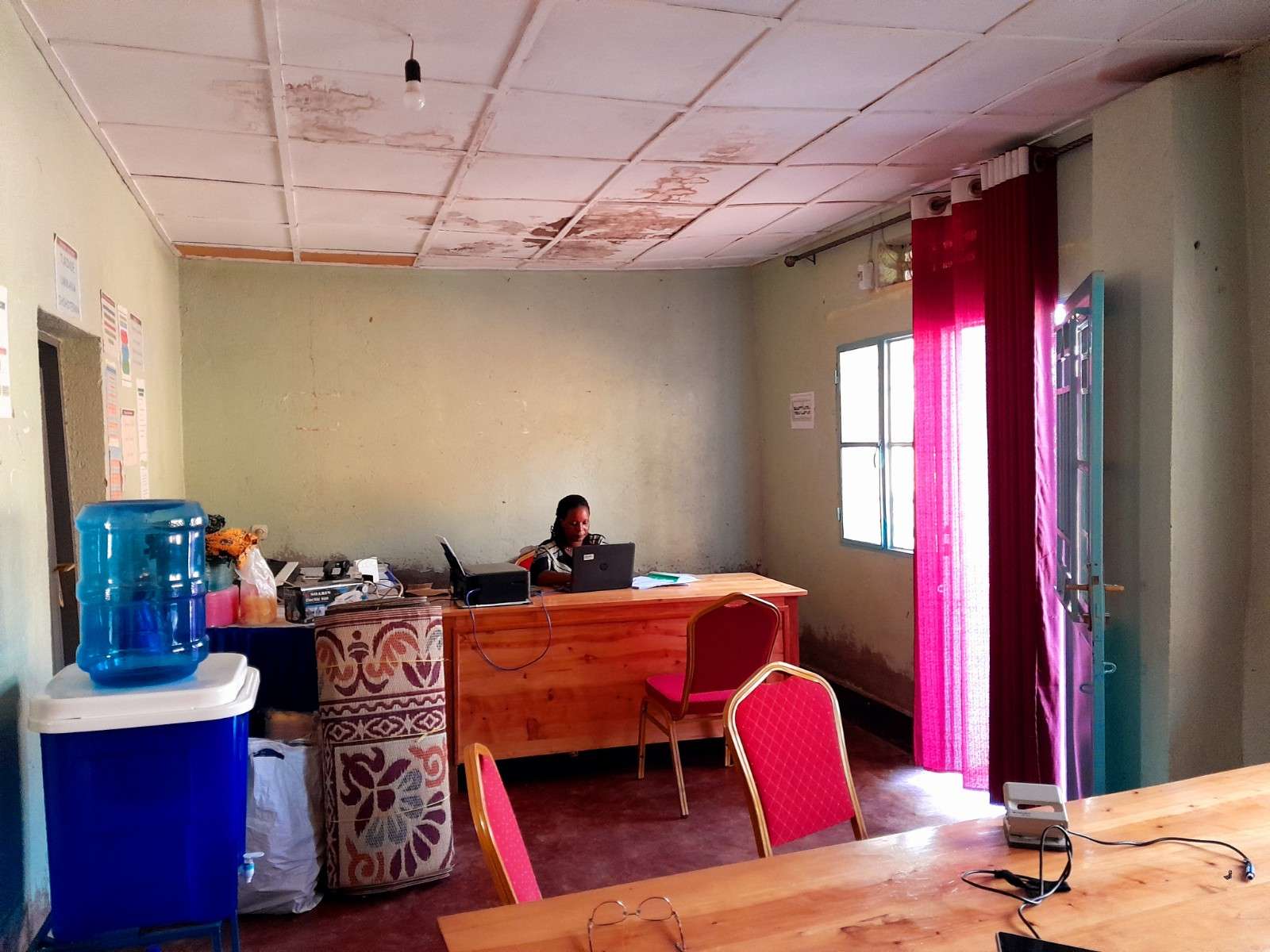Inside of our current office with rooftop leaks