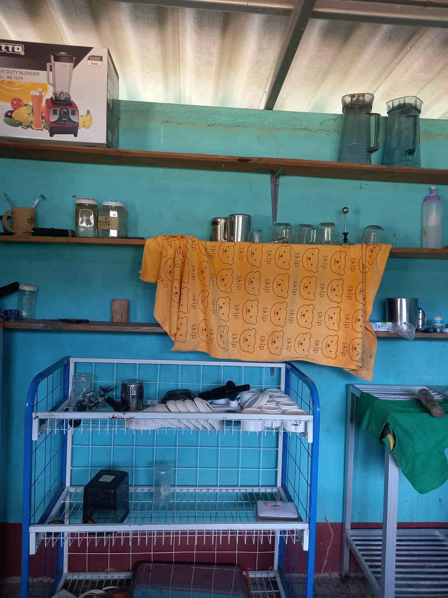 Coffee cup and brewing equipment storage.