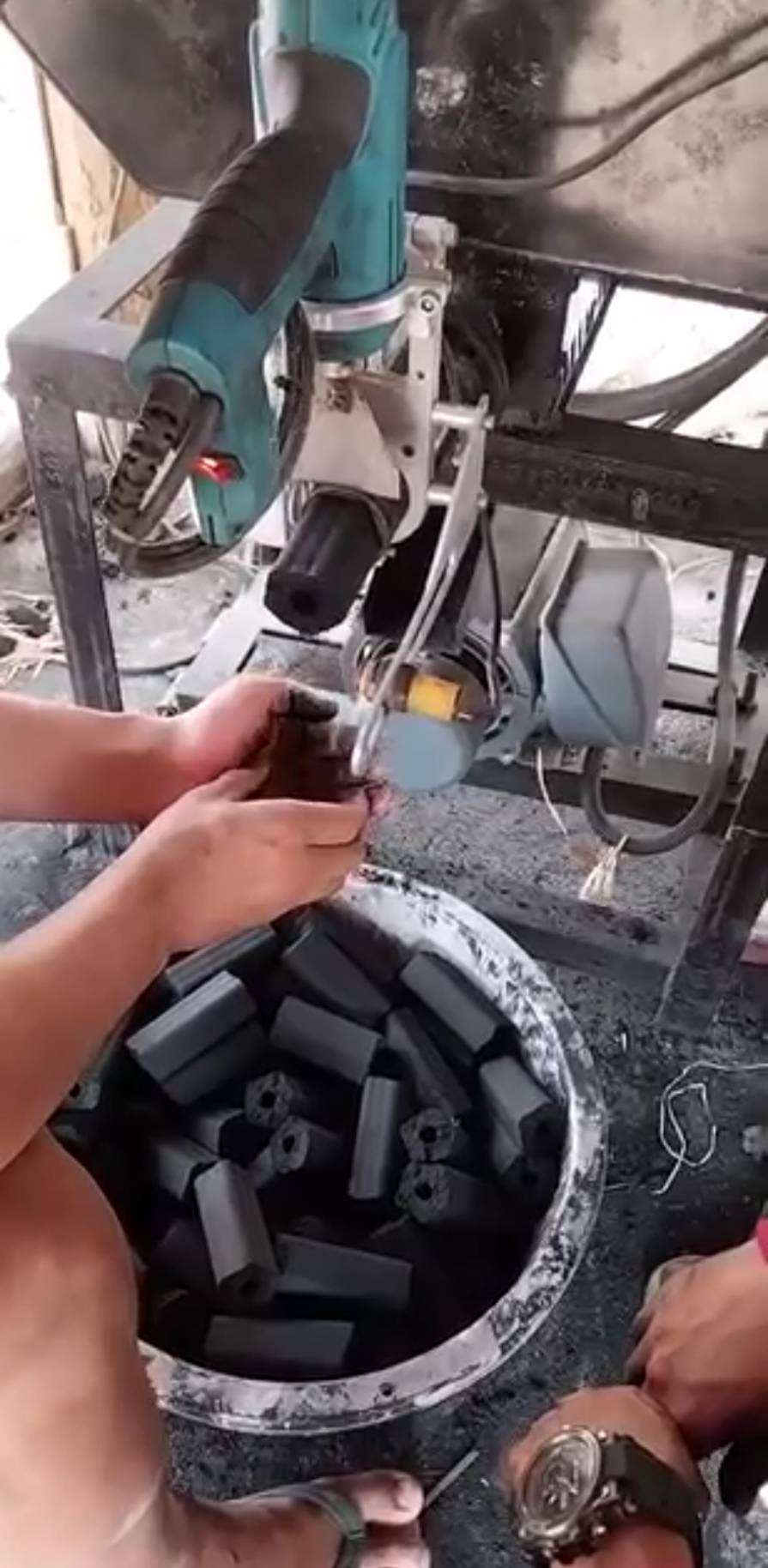 Put the charcoal briquettes into a basin.