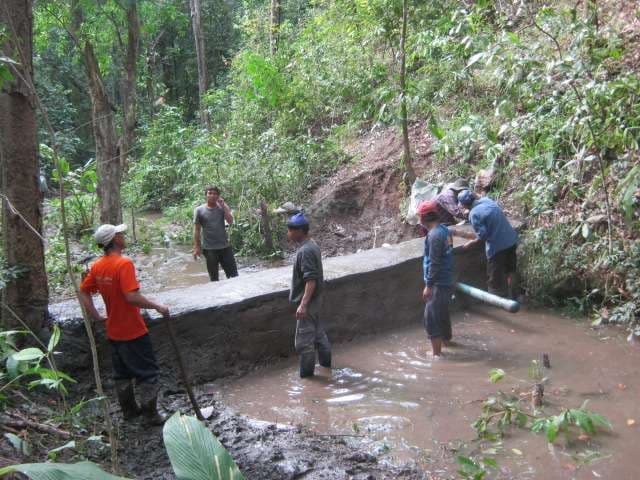 Construction of a water retention weir (Check dam construction)