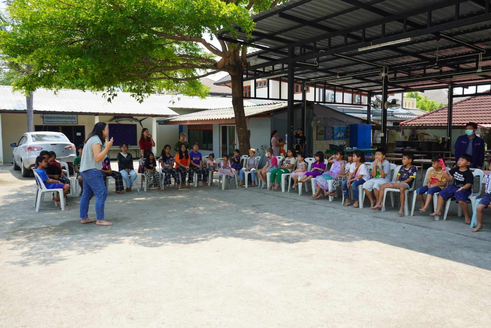 Teachers use the space to conduct interactive activities with the children.