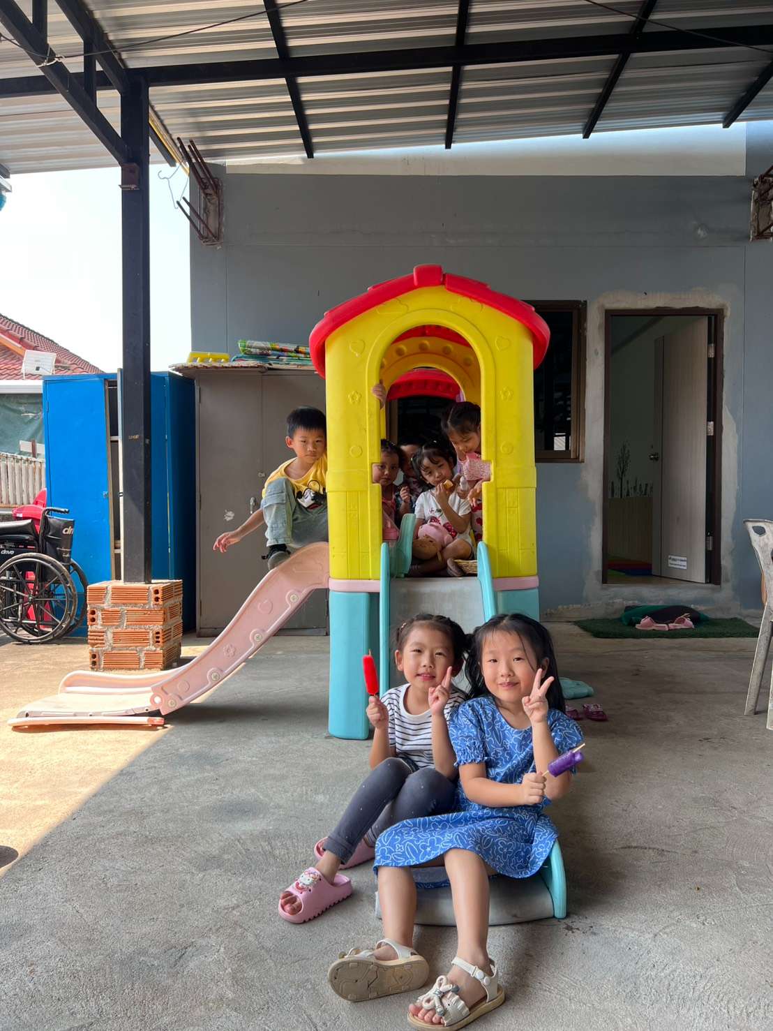 Children enjoy playing even with limited space.