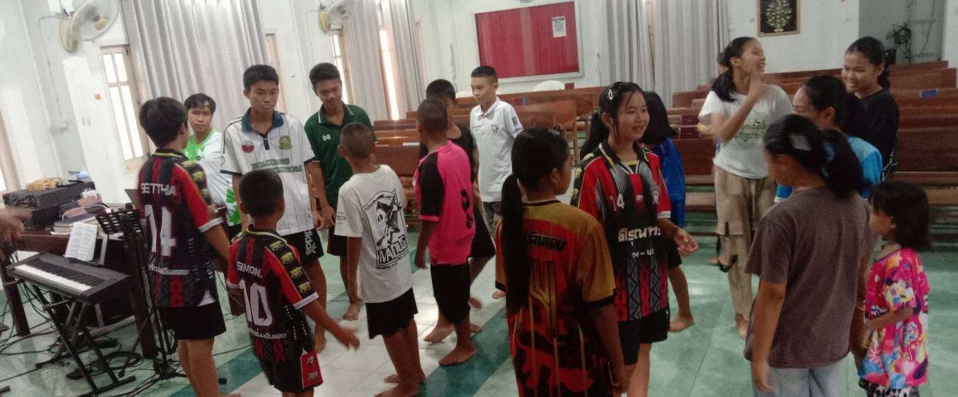 The children doing group activities