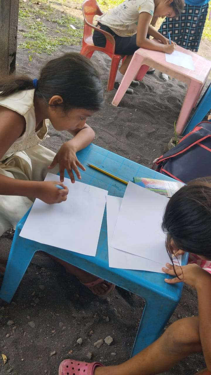 participants making drawings in galley