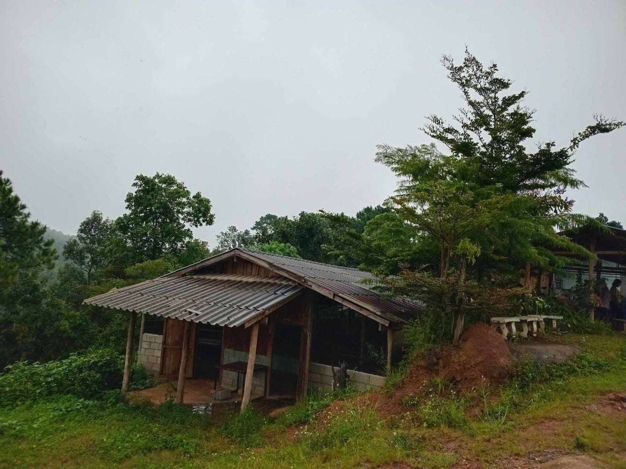 Aerial view of the dilapidated former vocational school building.